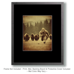 Bigfoot Running from a Herd of Bison Art