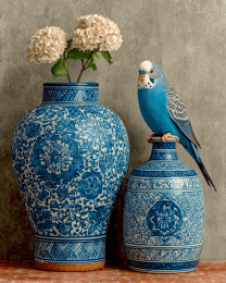 Blue Budgie Parakeet Still-Life