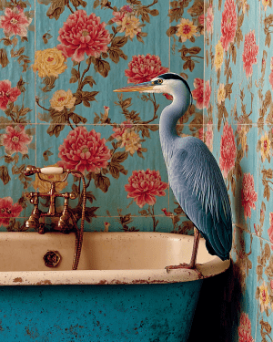 Young Blue Heron on a Bathtub