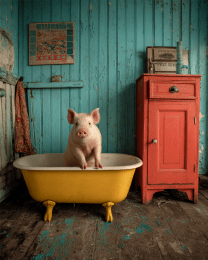 Young Pig in a Bathtub