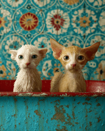 Two Miserable Kittens in a Bathtub