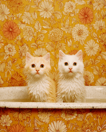 Two Wet White Kittens in a Bathtub