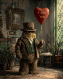 Littlefoot Holding a Red I Love You Balloon