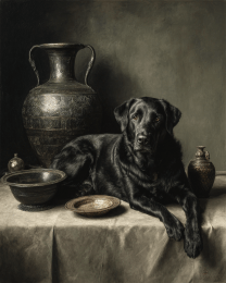 Black Labrador on a Table Still-Life