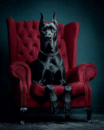 Great Dane on Burgundy Chair