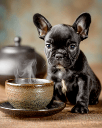 French Bulldog Puppy by a Tea Cup