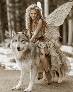 Fairy Riding Her Wolf