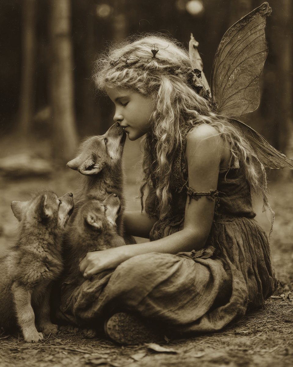 Wolf Pup Kisses Fairy