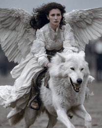 Fairy Riding an Artic Wolf