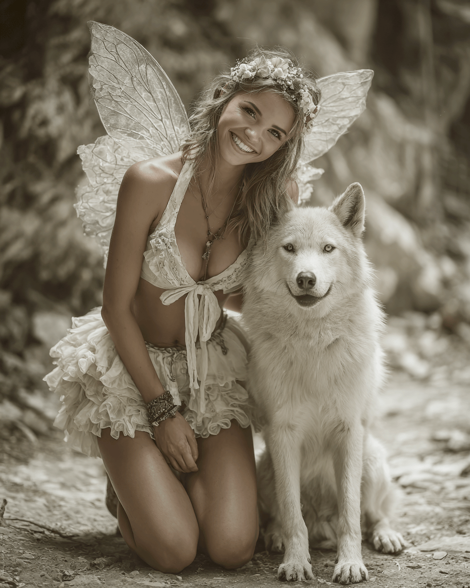 Northern Fairy with Her Artic Wolf
