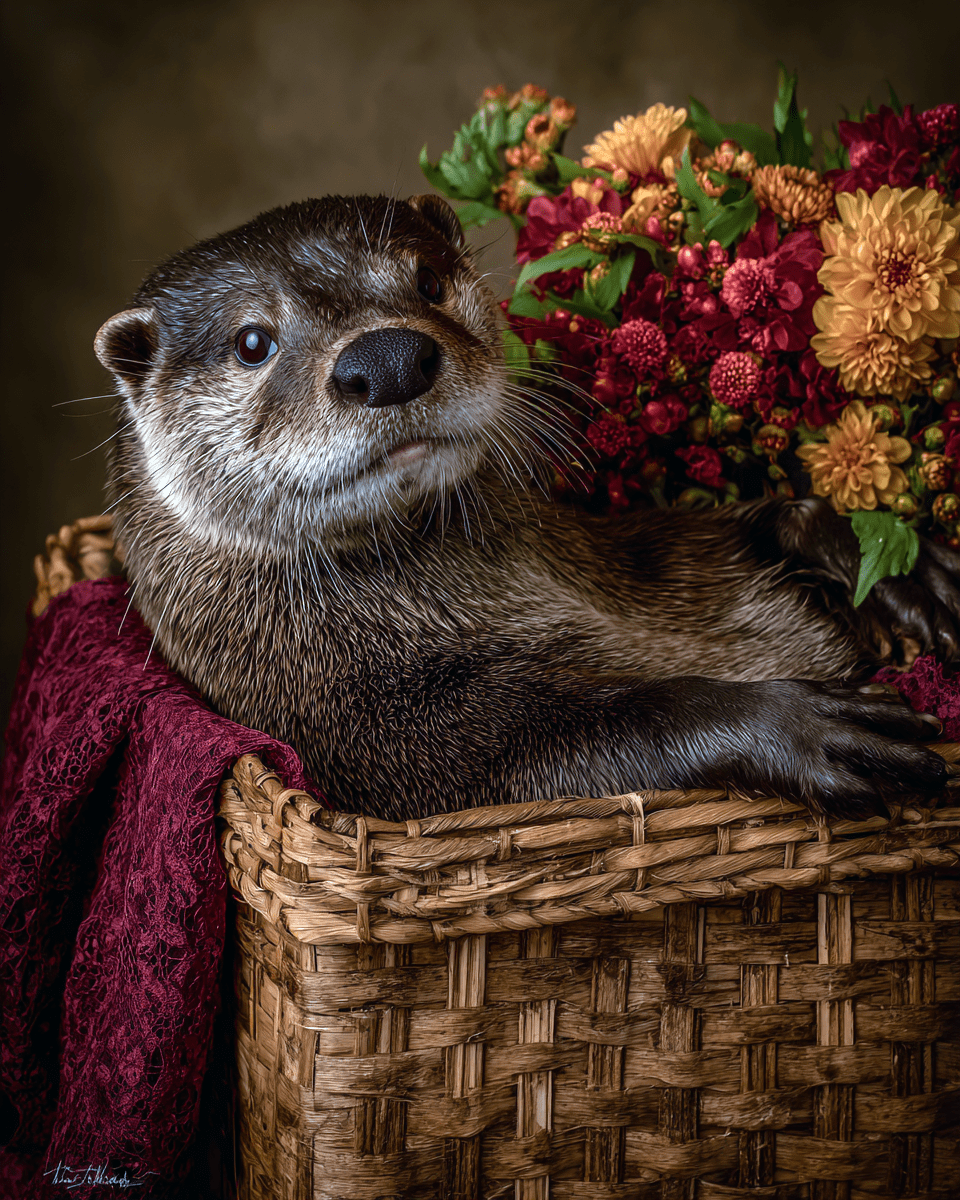 Otter Relaxing in a Basket