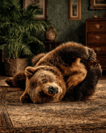Bear Playing on Rug