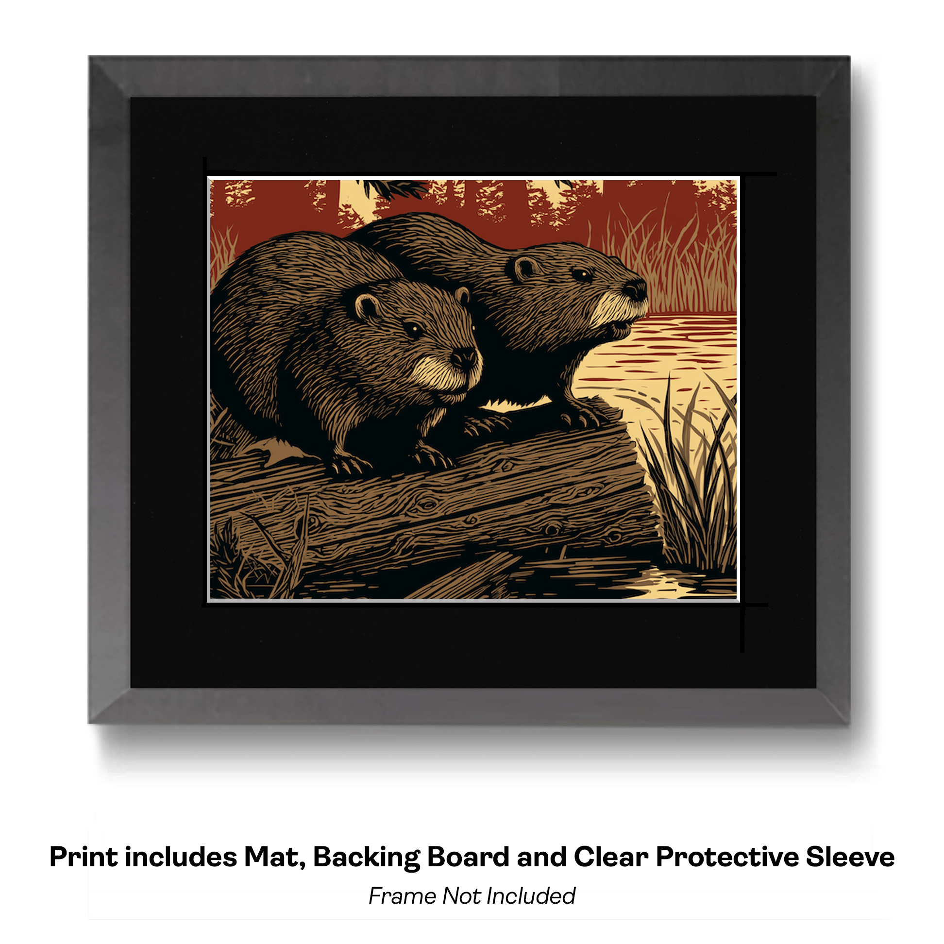 Beavers on a Log Art Print- Naturecore 8"x10" Artwork for 11"x14" Frame - Image 2