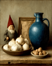 Mark in a Garlic & Vase Still-Life
