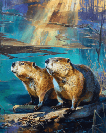 Beavers at Daybreak Art Print