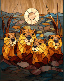 Stained Glass Beaver Family Portrait art print