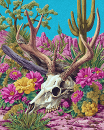 Elk Skull in Blooming Desert