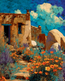Adobe House During Spring Bloom