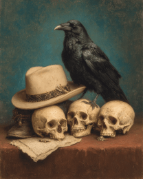 Raven, Hat & Three Skulls