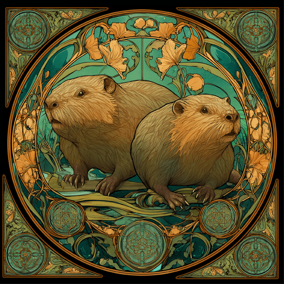 Art Nouveau Beaver Couple Art Print