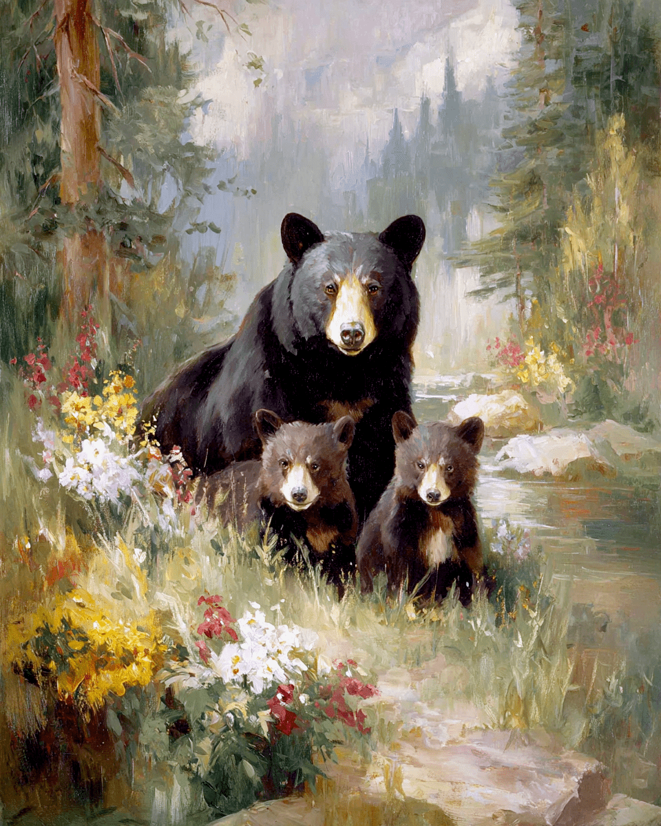 Black Bear Mama with Cubs