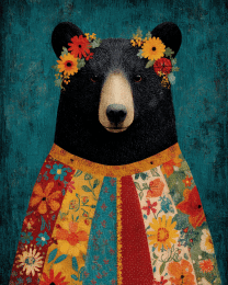 Folk Art Floral Black Bear