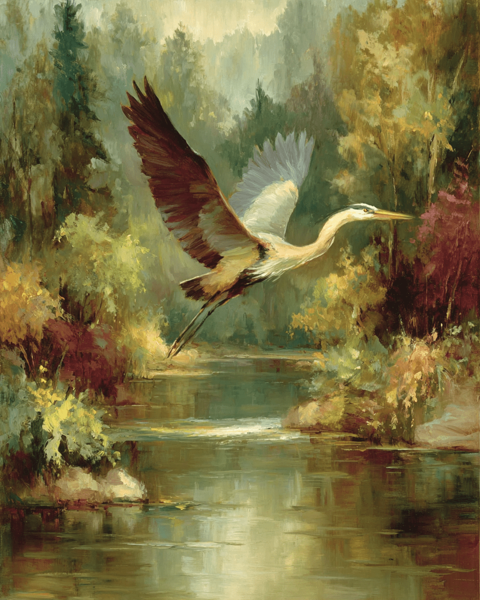 Vintage Flying Great Blue Heron