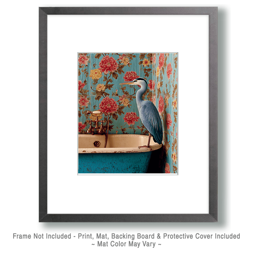 Young Blue Heron on a Bathtub Art