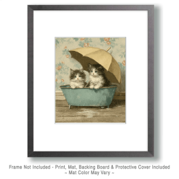Vintage Kittens with Umbrella in a Bathtub Art