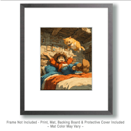 Cat Pouncing on Young Girl Art