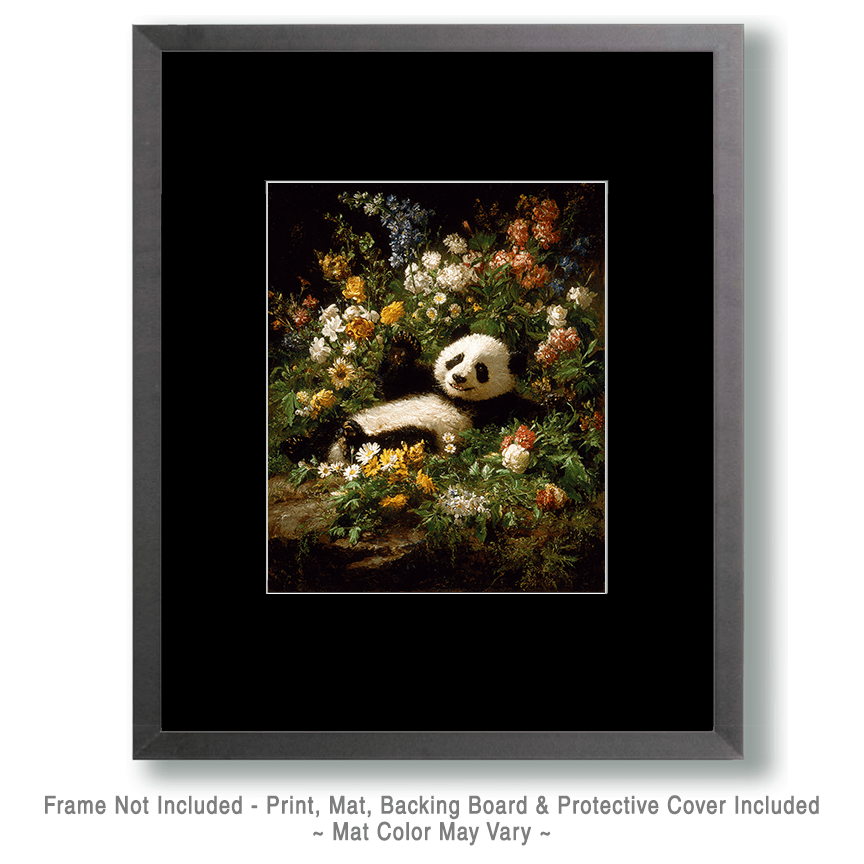 Panda Bear Relaxing in Flower Bed Art