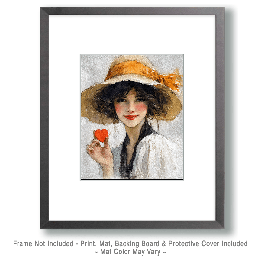 Young Woman Holding a Candy Heart Art