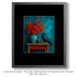 Bright Red Flowers & Raven Art