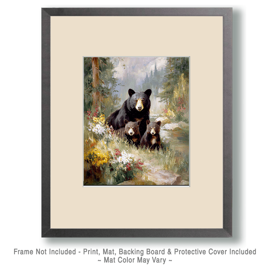 Black Bear Mama with Cubs Art