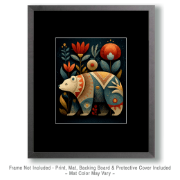 Folk Art Bear and Flowers Art