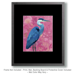 Great Blue Heron Against Pink Wallpaper Art