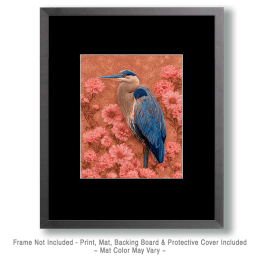 Great Blue Heron Among Flowers Art