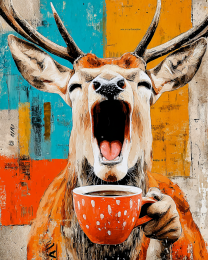 Hilarious Buck Deer Having Coffee
