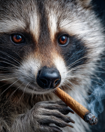 Raccoon Smoking a Joint Close-Up