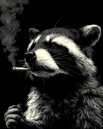 B&W Raccoon Smoking a Joint