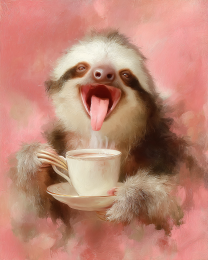 Sloth Laughing Over a Cup of Coffee