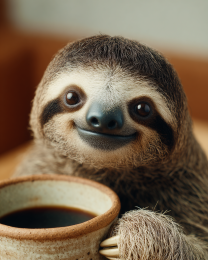 Baby Sloth With a Cup of Coffee