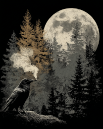 Raven Toking on a Joint During Full Moon