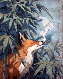 Fox Smoking in a Pot Field