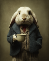 Humphrey the Lop with His Morning Coffee