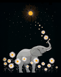 Whimsical Elephant and Daisies