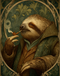 Art Nouveau Sloth Smoking a Marijuana Joint