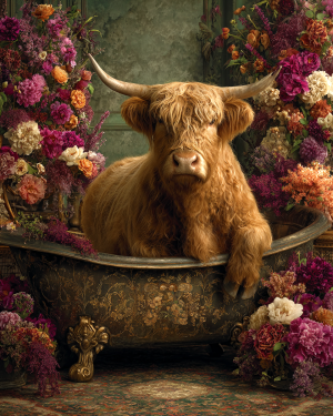 Highland Cow Bathtub Still-Life