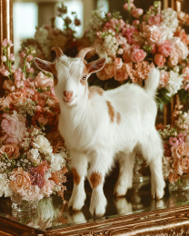 Miniature Goat on Mom's Dresser