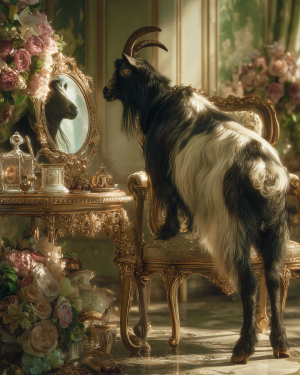 Goat Looking at Himself in a Mirror